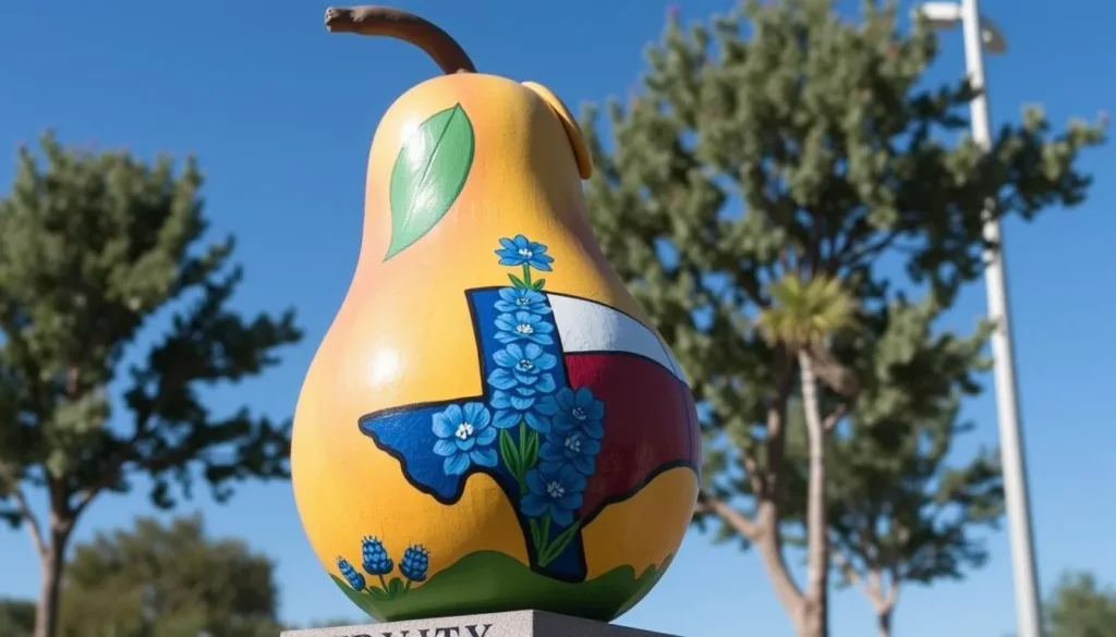Colorful pear sculpture on the Pear-Scape Trail in Pearland