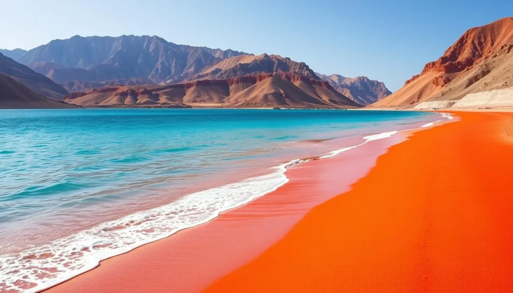 Colorful red ochre beach on Hormuz Island - Iran best things to do Colorful red ochre beach on Hormuz Island - Iran best things to do