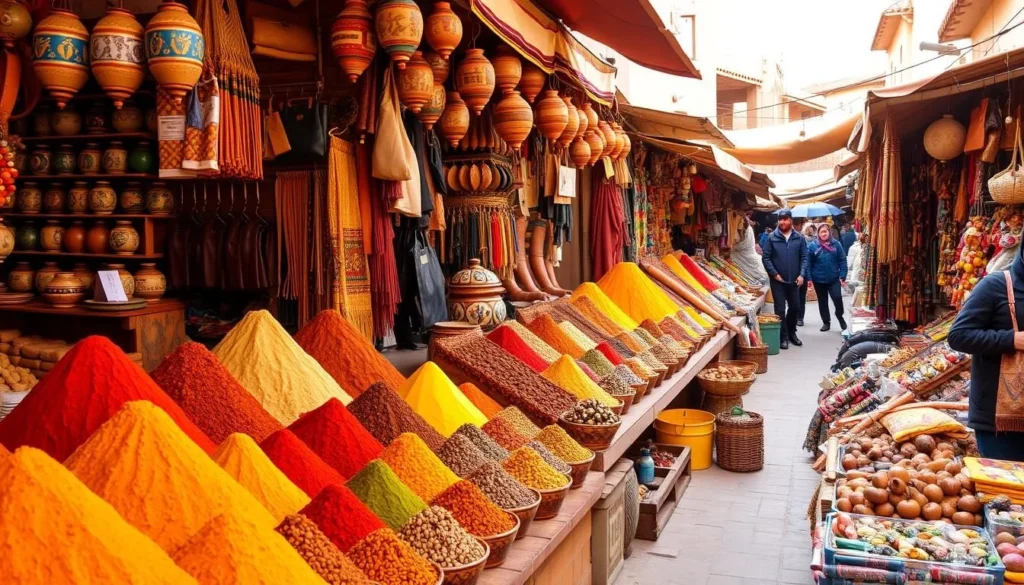 Colorful spices and crafts at a local market in Ouarzazate