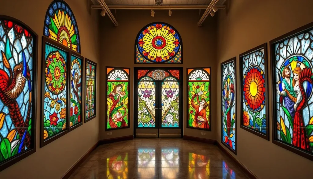 Colorful stained glass artwork at the Gelman Stained Glass Museum