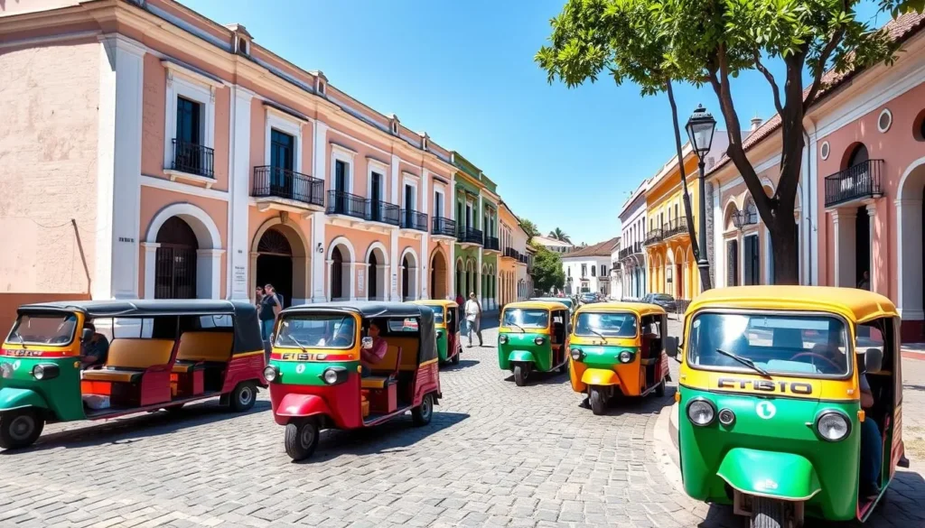 Colorful taxis and tuk-tuks in the streets of Santa Rosa de Copan