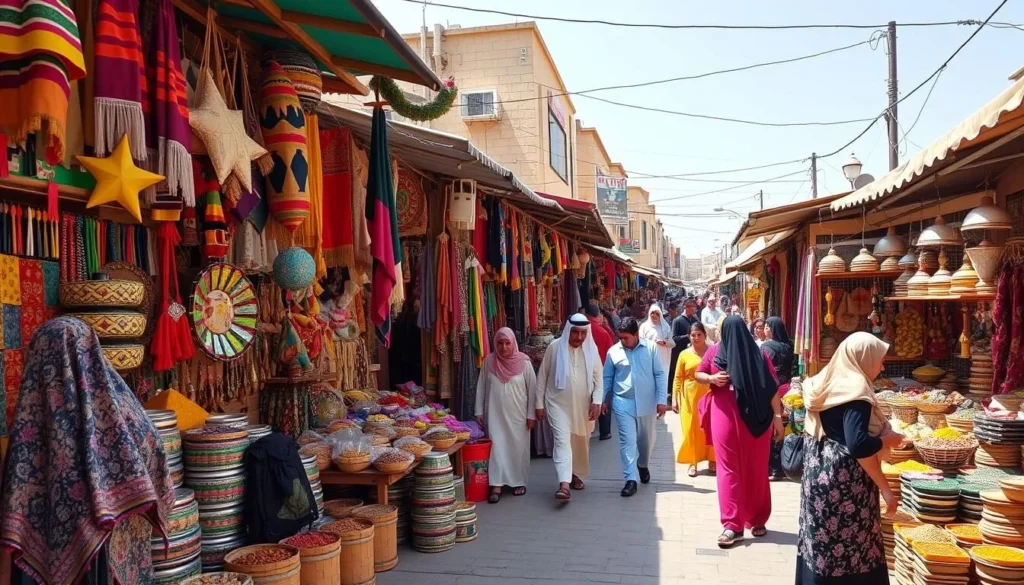 Colorful traditional market (Souq Al Thulatha) in Abha with local crafts, textiles, and spices