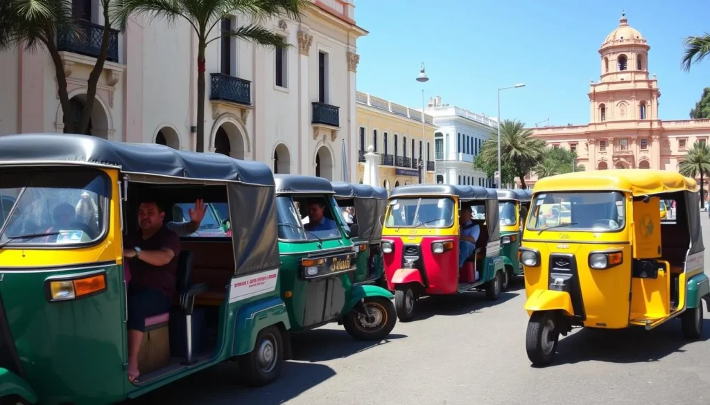 Colorful tuk-tuks lined up in Antsiranana (Diego Suarez) city center, Madagascar Colorful tuk-tuks lined up in Antsiranana (Diego Suarez) city center, Madagascar