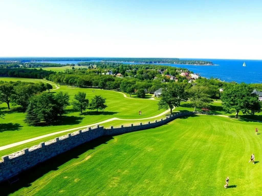 Colt State Park in Bristol Rhode Island with coastal views and open fields Colt State Park in Bristol Rhode Island with coastal views and open fields