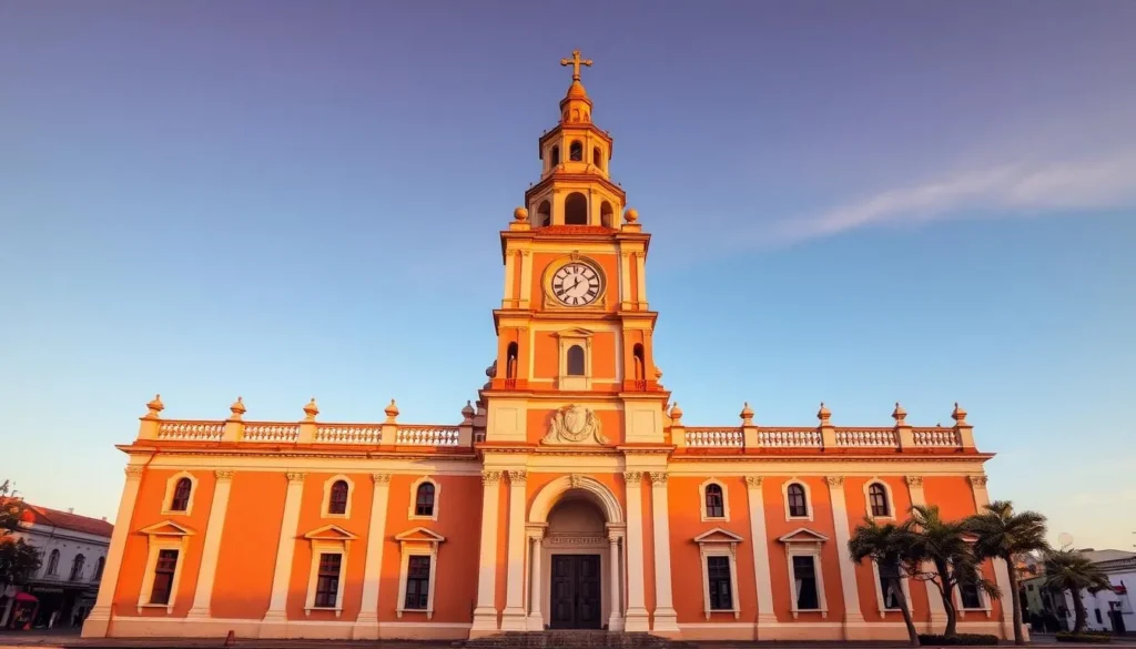 Comayagua Cathedral facade with its famous clock tower at sunset Comayagua Cathedral facade with its famous clock tower at sunset