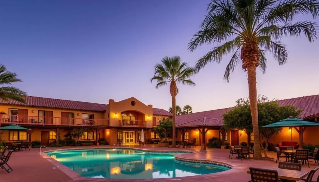 Comfortable accommodation options in Mission Texas with palm trees and swimming pool