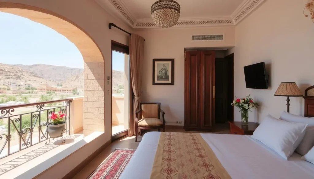 Comfortable hotel accommodation near Jerash with views of the surrounding landscape