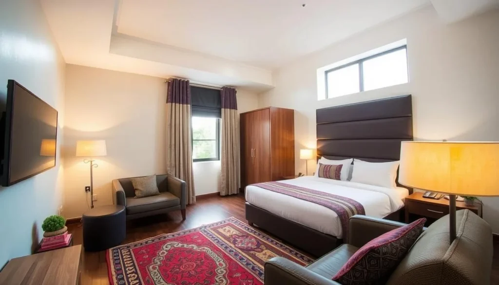 Comfortable hotel room in Cochabamba with traditional Bolivian decor