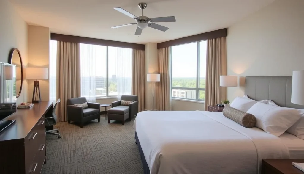 Comfortable hotel room in Lufkin with modern furnishings