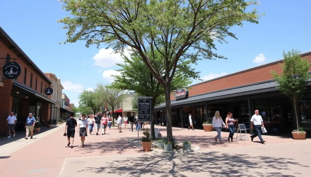 Coppell's walkable Old Town district with pedestrian-friendly streets