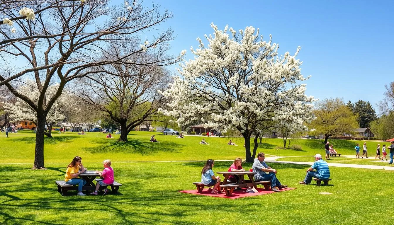 Copperas Cove City Park on a beautiful spring day with families enjoying outdoor activities
