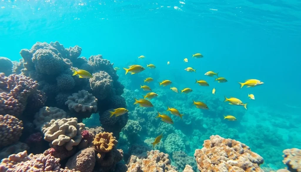 Coral reef ecosystem in the waters of Utria National Natural Park with colorful fish