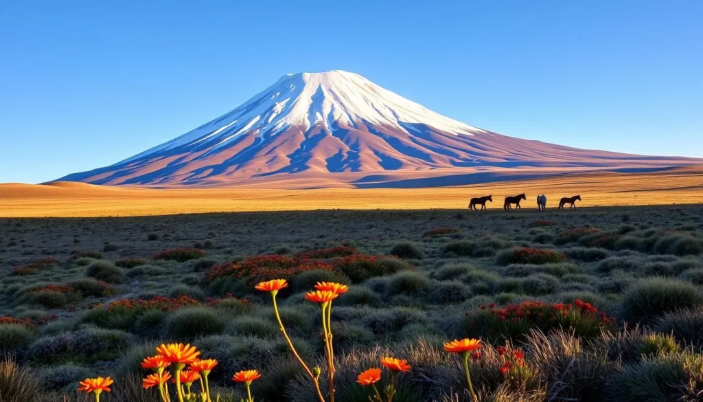 Cotopaxi National Park during the dry season with clear views of the volcano and vibrant páramo vegetation