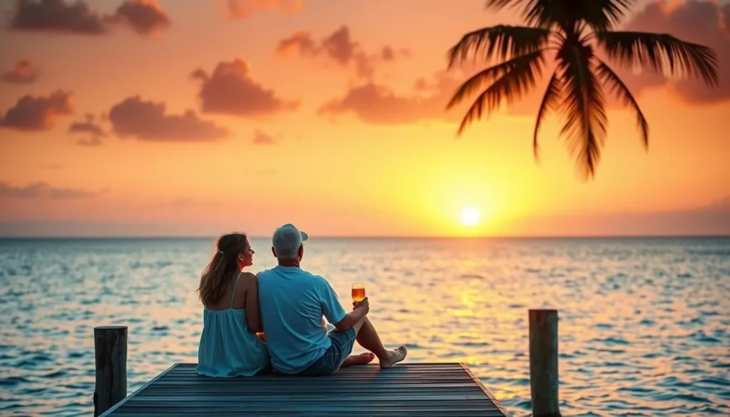 Couple enjoying sunset from a dock on Big Torch Key, Florida