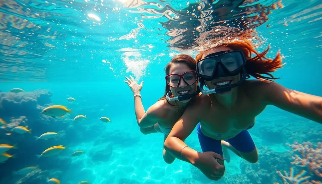 Couple snorkeling in crystal clear waters near Long Bay Village, Anguilla