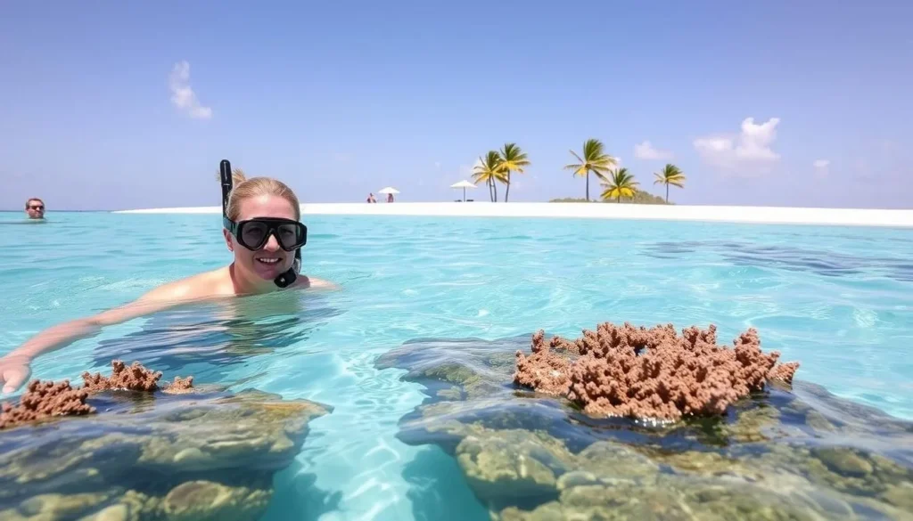 Couple snorkeling in the clear waters off Druif Beach, Aruba