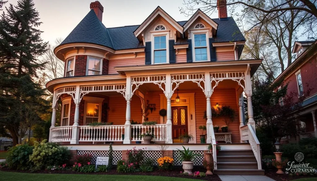 Cozy bed and breakfast in Fairmont with Victorian architecture and welcoming front porch surrounded by gardens