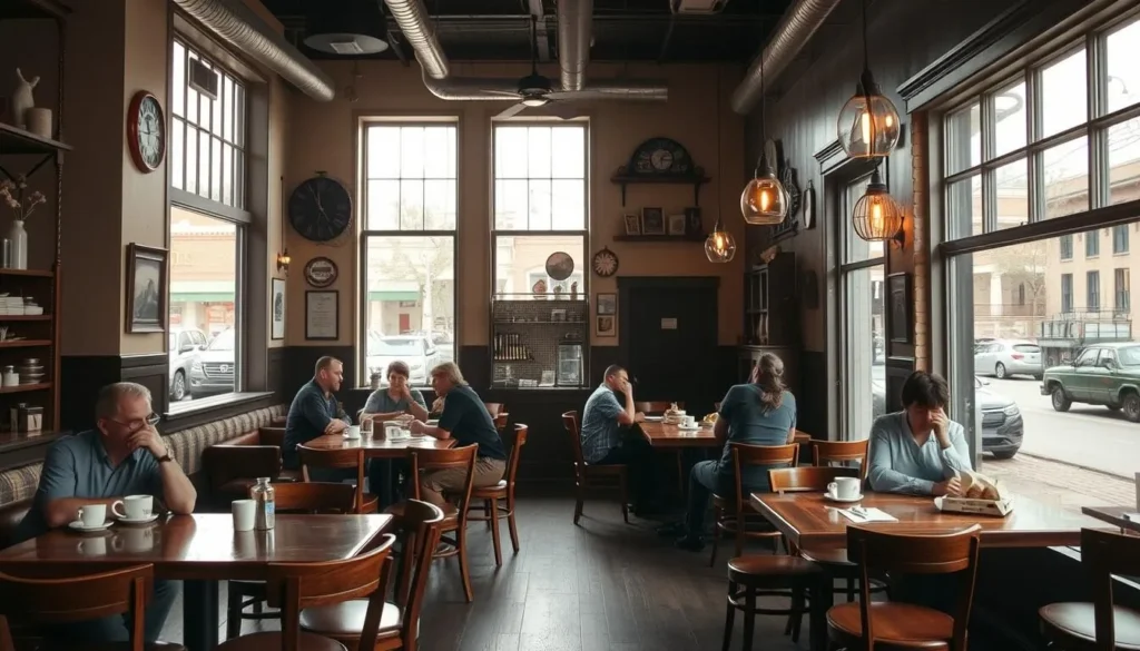 Cozy cafe interior in historic downtown Rosenberg Texas