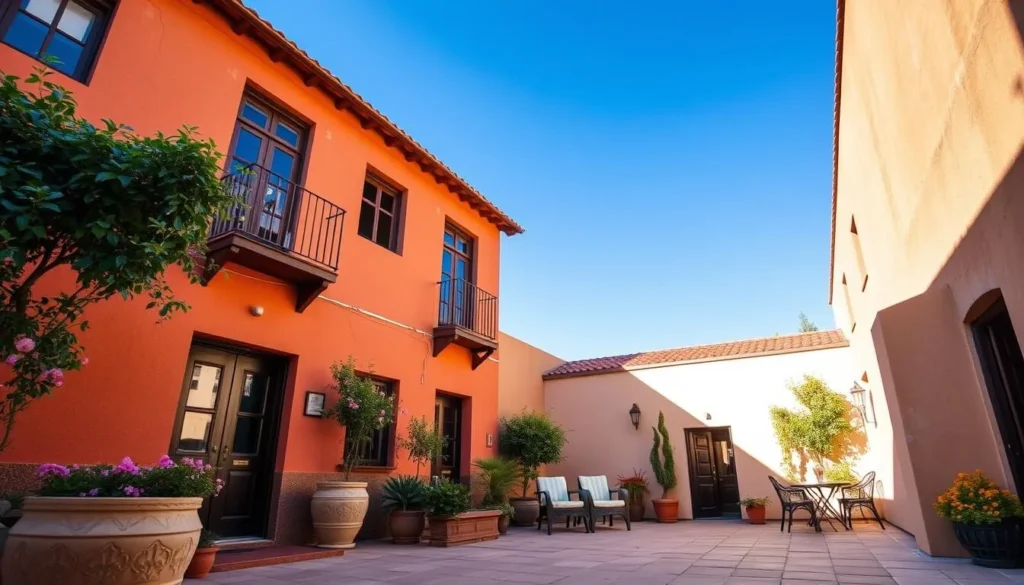 Cozy hotel courtyard in Tupiza with traditional Bolivian architecture