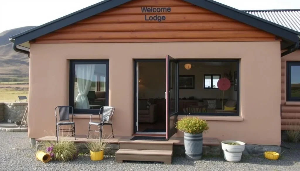 Cozy lodge accommodation at Port Howard on West Falkland Island with scenic views