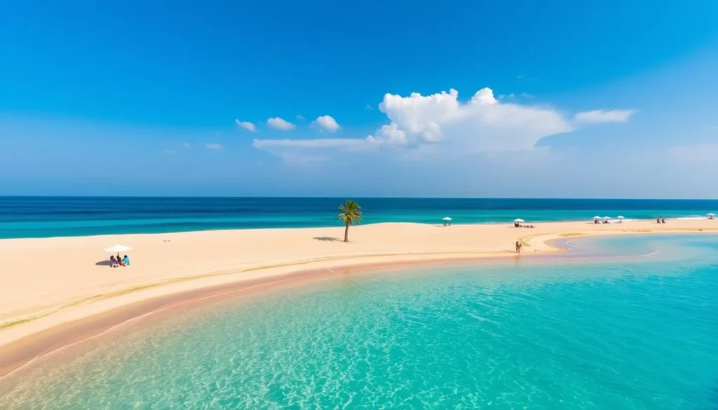 Crescent-shaped Half Moon Beach with golden sands and clear blue waters Crescent-shaped Half Moon Beach with golden sands and clear blue waters