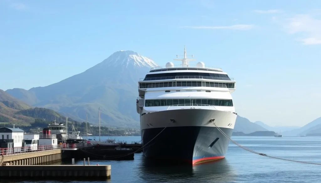 Cruise ship docked near Fort William with Ben Nevis in the background