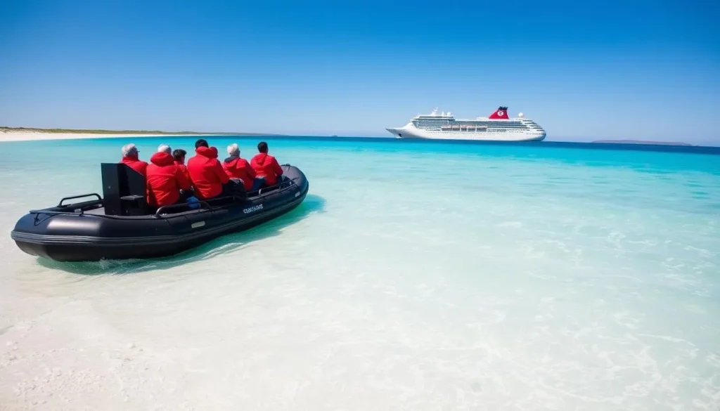Cruise ship passengers making a zodiac landing at Carcass Island