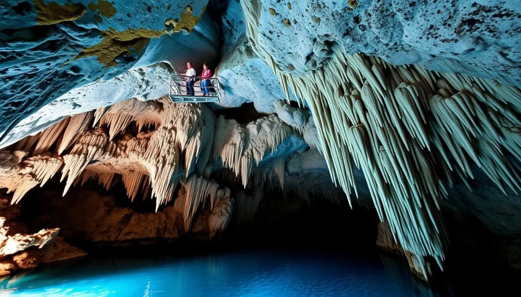 Crystal Cave in Bermuda showing stunning formations and crystal clear water