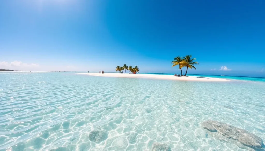 Crystal clear waters at Baby Beach in San Nicolas Aruba with white sand