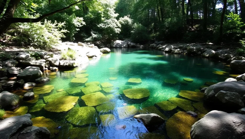 Crystal clear waters of Sharrah Pool, a popular wild swimming location in Dartmoor Crystal clear waters of Sharrah Pool, a popular wild swimming location in Dartmoor
