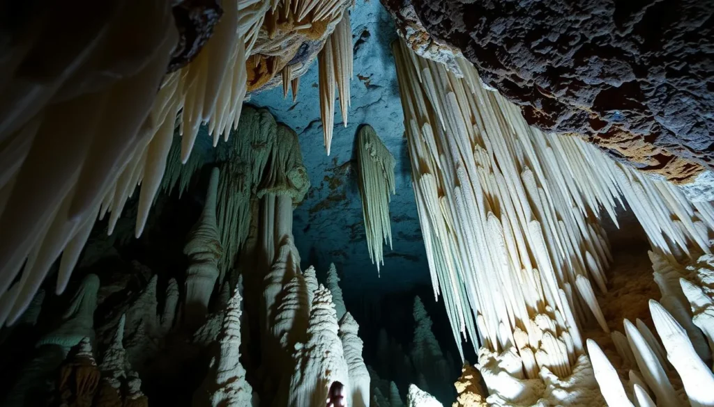 Crystal formations inside Crystal Cave in Berks County, Pennsylvania