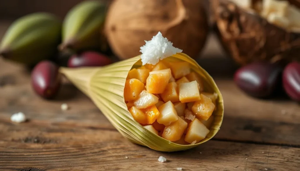 Cucurucho dessert from Baracoa - a coconut treat wrapped in palm leaves