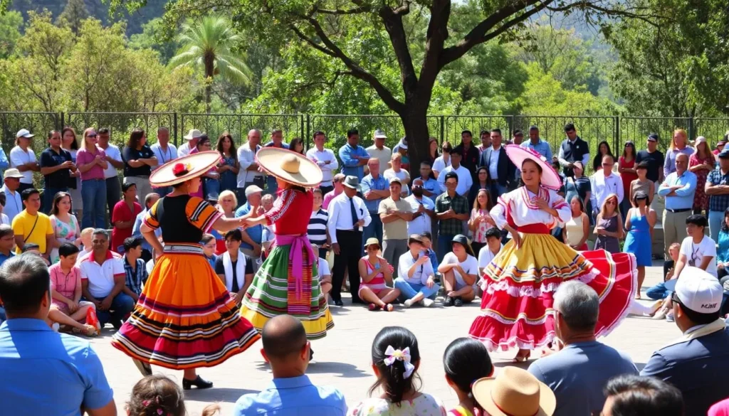 Cultural event with traditional dancers at Fuentes Brotantes de Tlalpan National Park