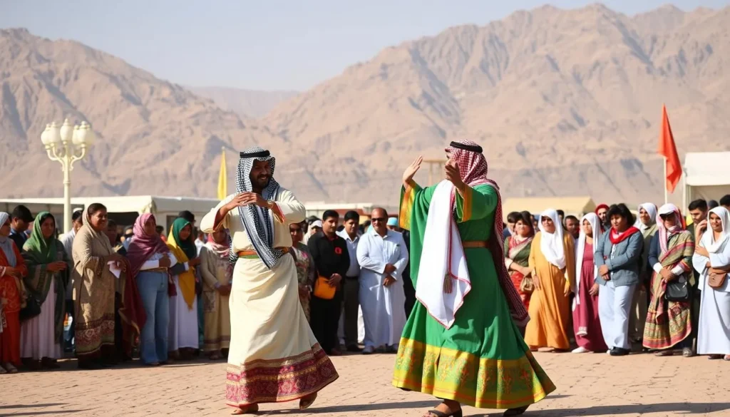 Cultural festival in Abha with traditional dancers performing in colorful attire