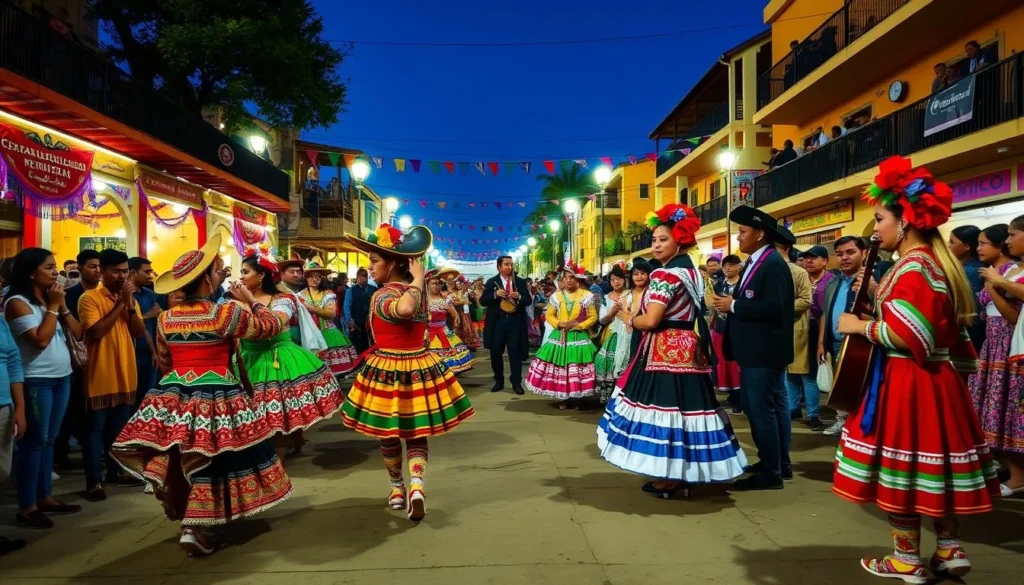 Cultural festival in Ciudad Nezahualcoyotl with traditional dancers in colorful costumes
