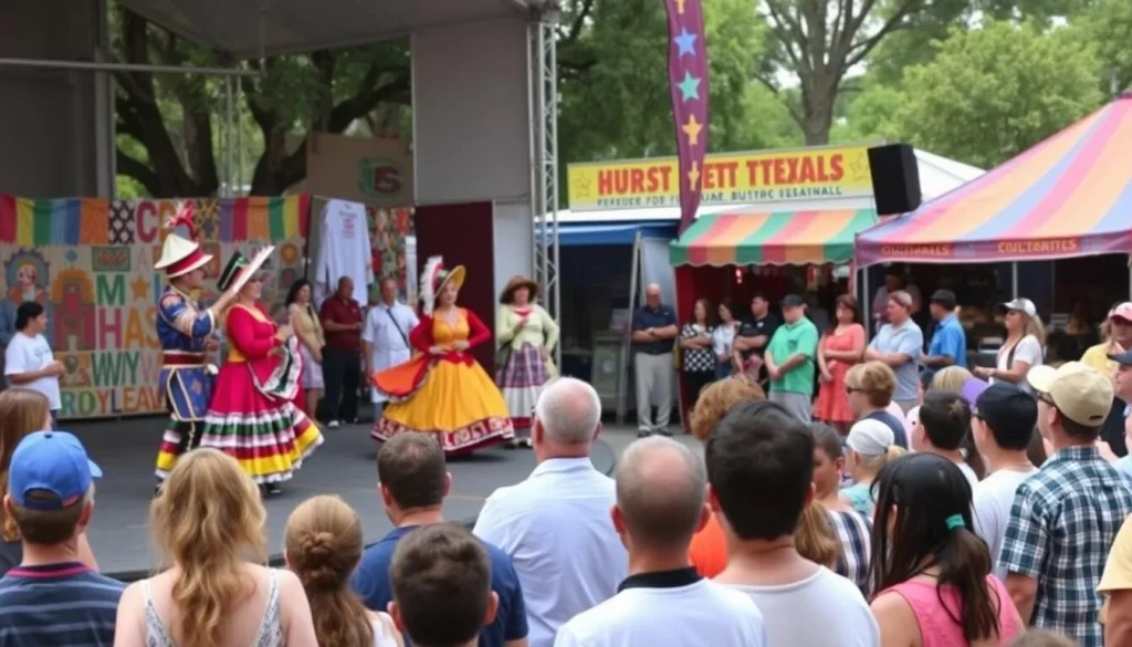 Cultural festival in Hurst Texas with performers on stage and audience Cultural festival in Hurst Texas with performers on stage and audience