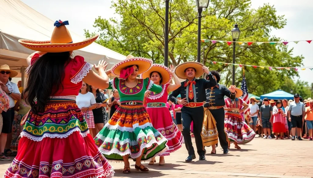 Cultural festival in San Juan with traditional dancers in colorful costumes