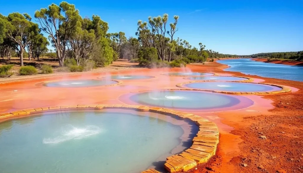 Cunnamulla Hot Springs with multiple mineral pools along the Warrego River Cunnamulla Hot Springs with multiple mineral pools along the Warrego River