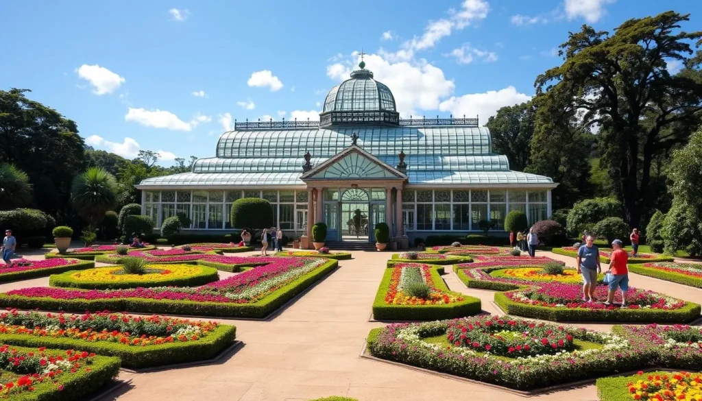 Curitiba Botanical Garden with its iconic glass greenhouse and formal French-style gardens