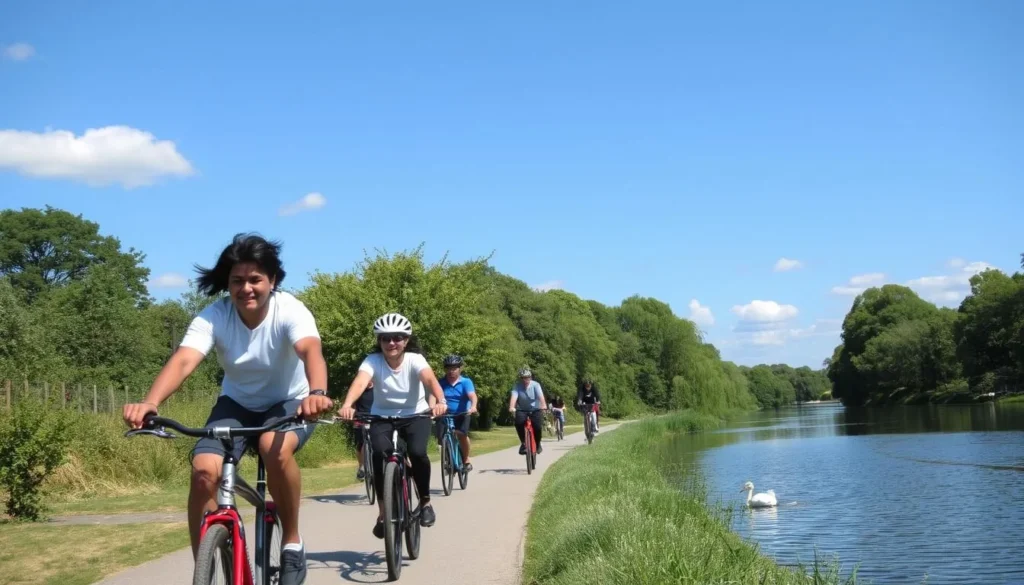 Cycling along the River Colne in Colchester, a refreshing outdoor activity among the best things to do in Colchester England