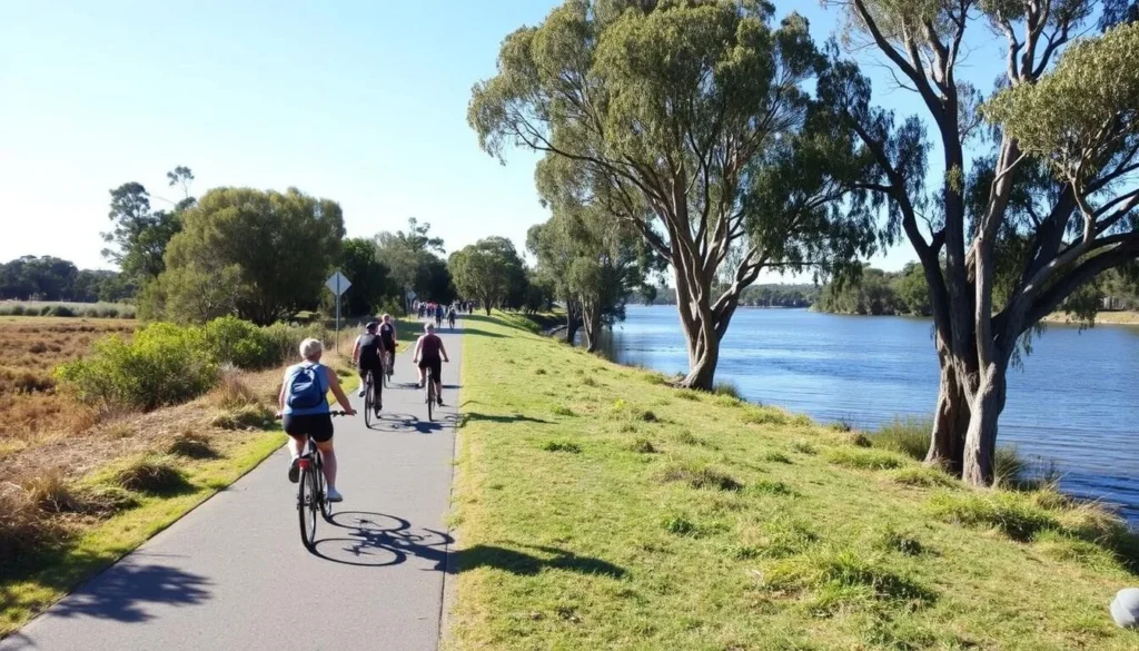 Cycling along the Wagirra Trail by the Murray River, one of the best things to do in Albury New South Wales