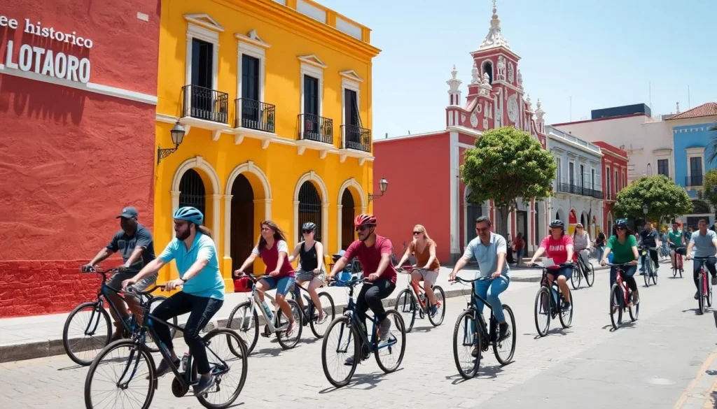 Cyclists exploring the streets around El Historico Coyoacan National Park