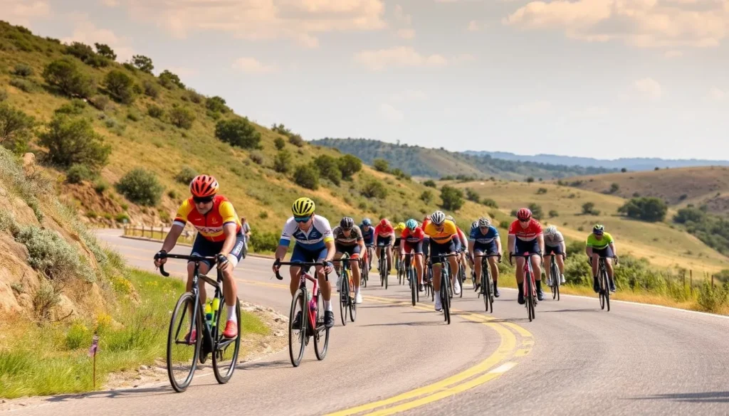 Cyclists participating in the Copperas Cove Classic Road Race through the scenic hills