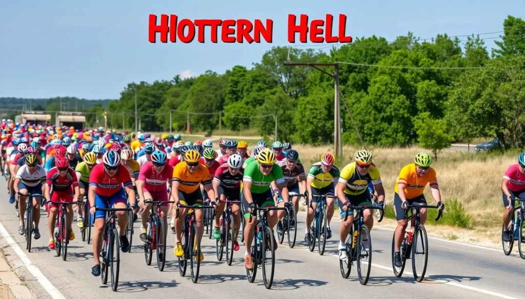 Cyclists participating in the annual Hotter'N Hell Hundred bike race in Wichita Falls