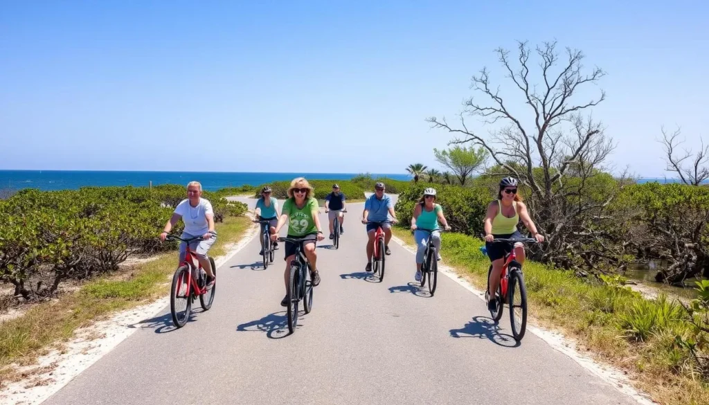 Cyclists riding on the Overseas Heritage Trail through Curry Hammock State Park