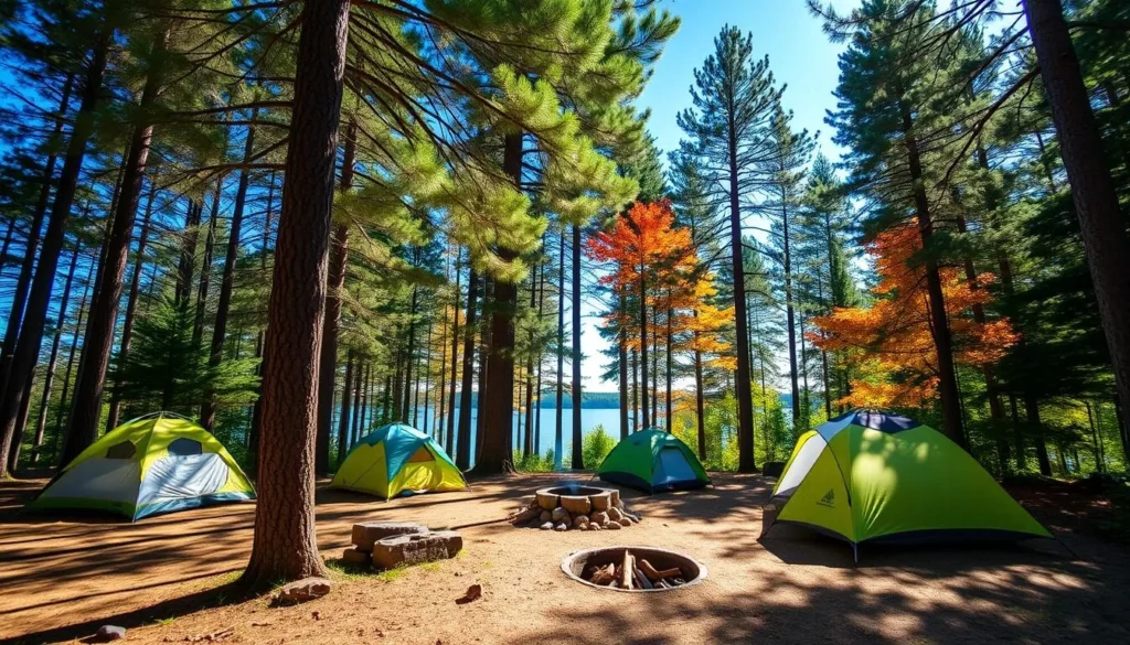 Cyprus Lake Campground with tents set up among trees near Bruce Peninsula National Park Cyprus Lake Campground with tents set up among trees near Bruce Peninsula National Park