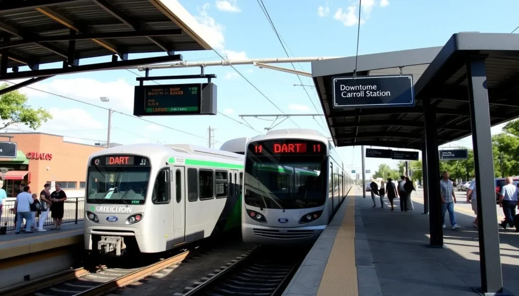 DART Green Line train at Downtown Carrollton Station