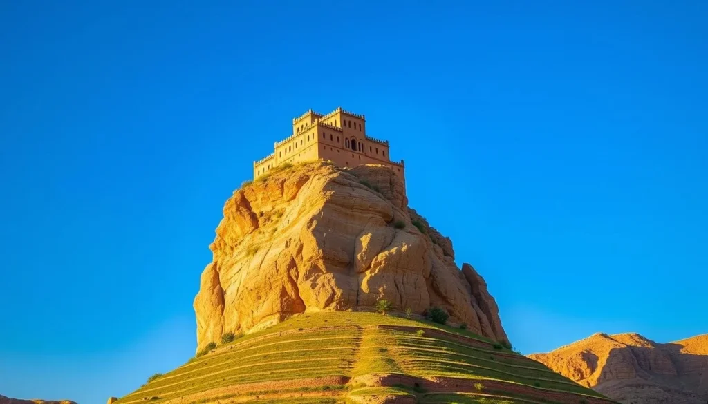 Dar al-Hajar (Rock Palace) perched on a rock formation in Wadi Dhahr near Sana'a