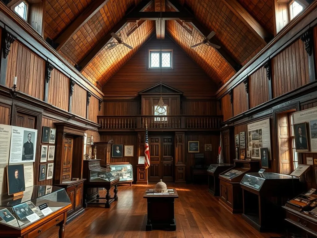 Decembrists' Church Museum interior with historical exhibits about the exiled revolutionaries