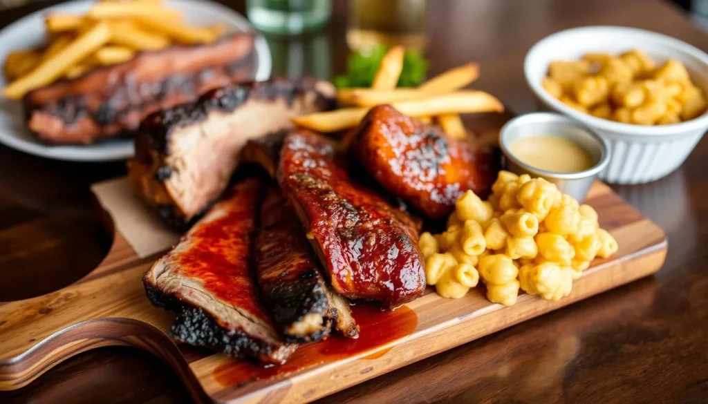 Delicious Texas BBQ plate at Interstellar BBQ in Leander with tender brisket, ribs, and sides